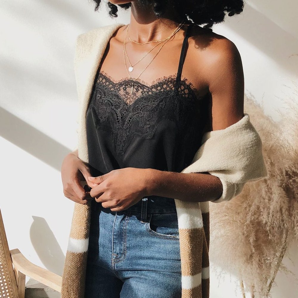 Maddox Black Satin Lace Cami